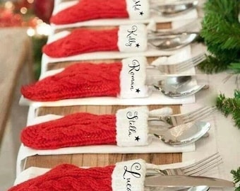 Christmas table place setting Personalized Christmas stocking table setting Christmas table decor name tag Christmas Christmas table ideas