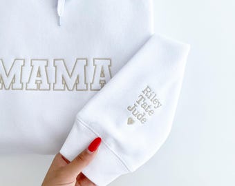 Embroidered Mama Sweatshirt: Personalized Kids Name Sleeve, New Mom Gift