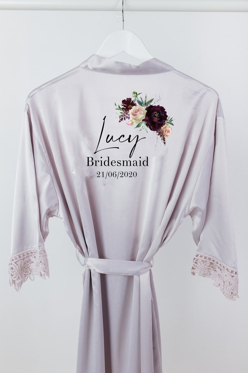 Robe for Bridesmaid Grey Robe Blush Pink Robe Bridal Lace Robe Etsy