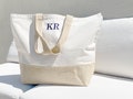 Custom tote bag straw burlap beach bag weekend bag - Embroidered Canvas Tote Bag large shopper with monogram initials boat bag product logo