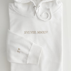 Aangepaste geborduurde paar hoodie, Romeinse cijfers hoodie, verjaardagsdatum, trouwdatum, Valentijnsdag bijpassende paren sweatshirt afbeelding 8