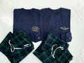 Matching couples pyjamas Christmas long sleeve tartan check gingham blue green initials his her pyjamas boyfriend girlfriend 1st Christmas product logo