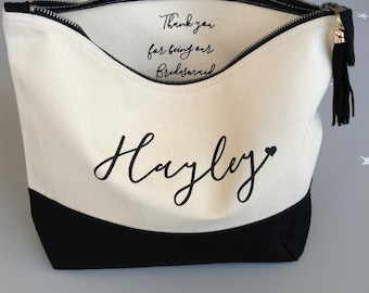 Bolsa de maquillaje de dama de honor, bolsa de cosméticos de dama de honor, regalo de agradecimiento de boda, bolsa de regalo de dama de honor, bolsa de cosméticos personalizada, bolsa de maquillaje personalizada