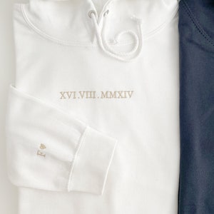 Customised embroidered Couple hoodie, Roman Numerals hoodie, Anniversary Date, Wedding Date, valentines Day Matching Couples Sweatshirt zdjęcie 6