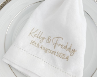 Monogrammierte Hochzeitsserviette, individuelle Leinenserviette, personalisierte Leinenserviette, Hohlsaum-Leinenserviette, individuelle Serviette für Einweihungsgeschenk