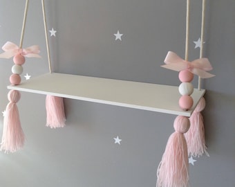 Hanging shelf tassel shelf floating shelf Nordic style shelf Nursery decor Nursery shelf girls shelf girls room decor Nursery ideas