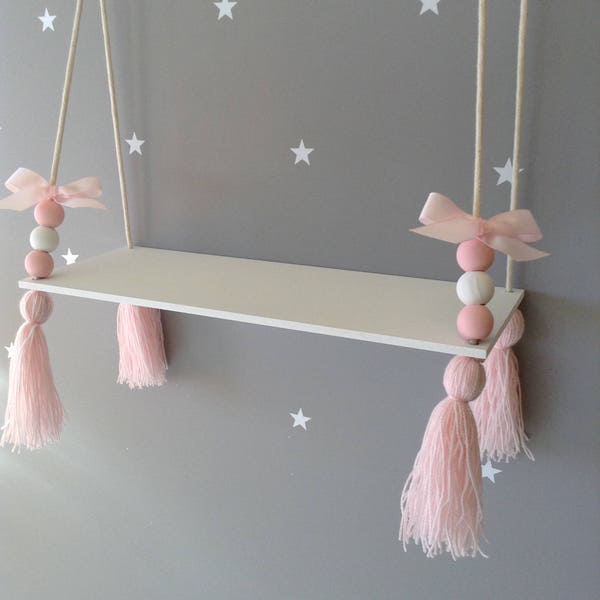 Hanging shelf tassel shelf floating shelf Nordic style shelf Nursery decor Nursery shelf girls shelf girls room decor Nursery ideas