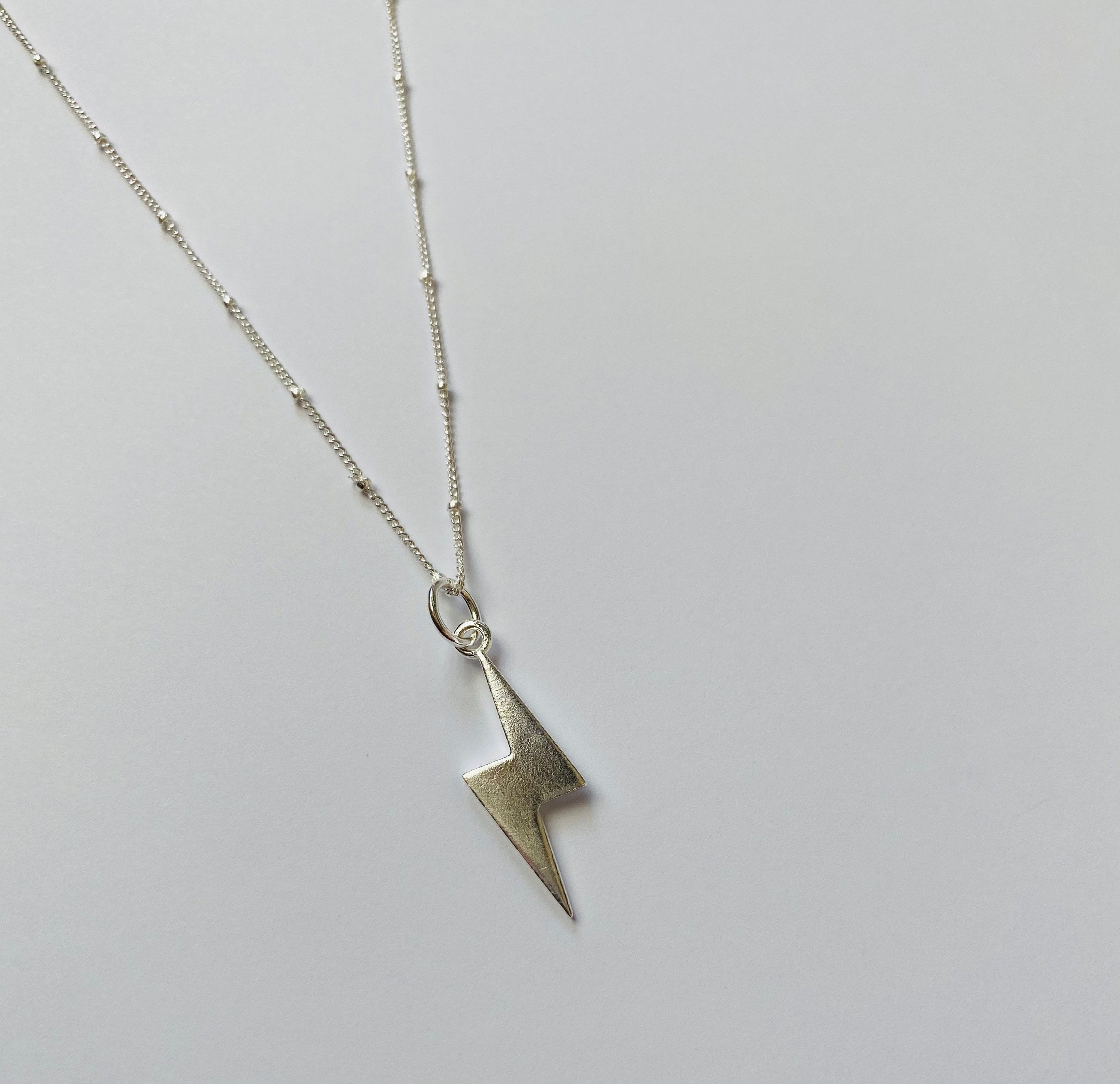 Sterling Silver Lightening Bolt Charm Necklace Etsy Denmark