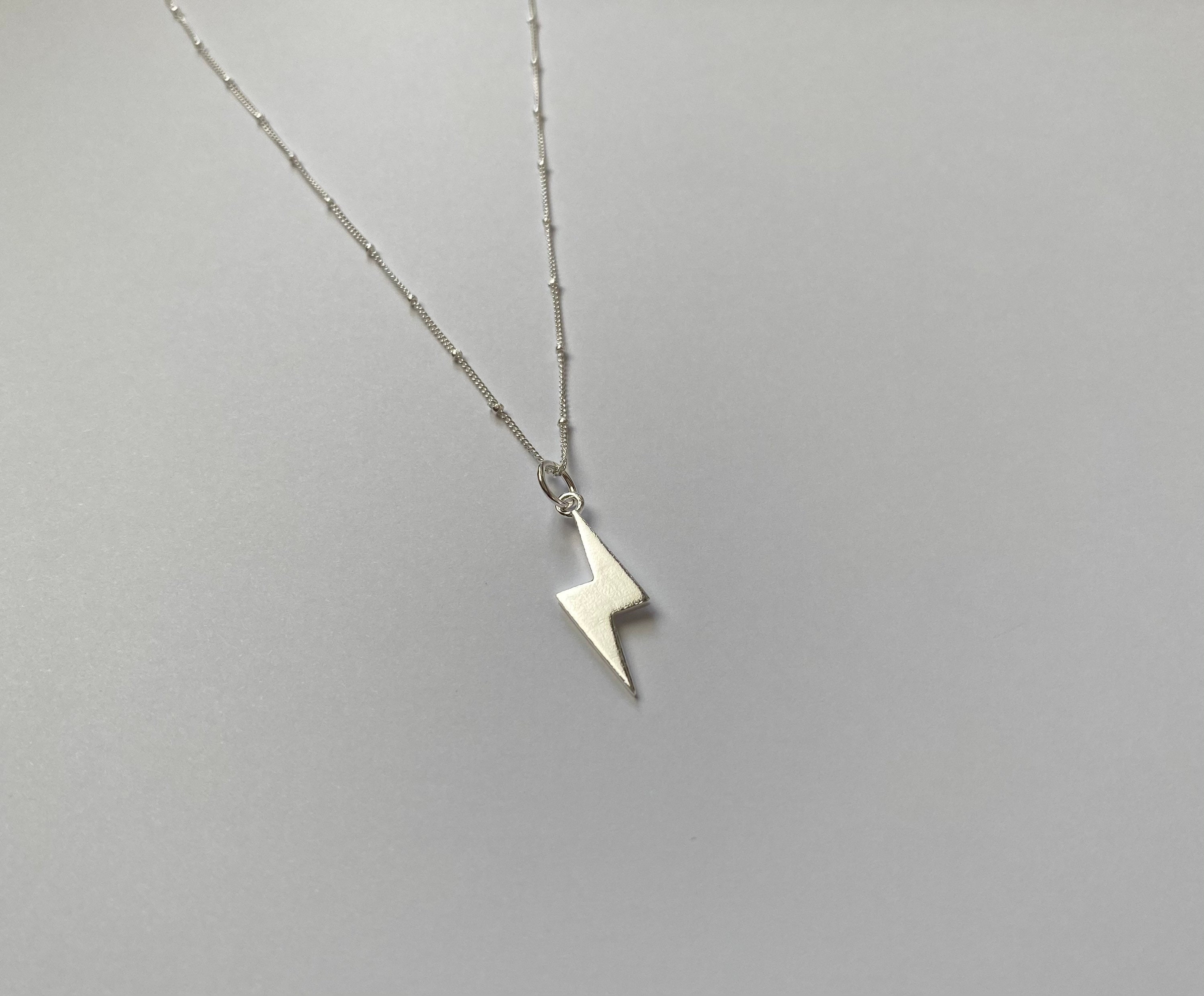 Sterling Silver Lightening Bolt Charm Necklace Etsy Denmark