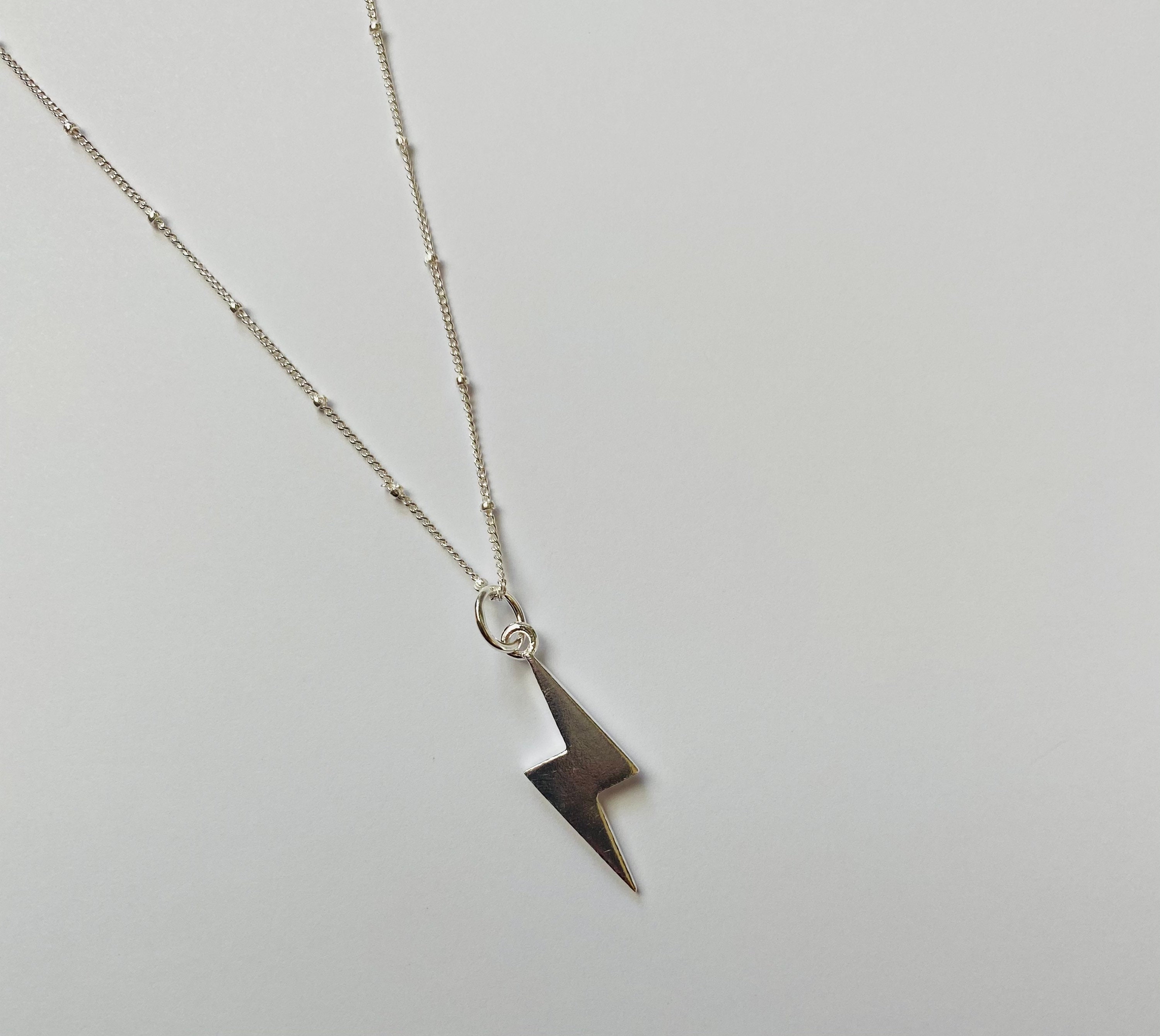 Sterling Silver Lightening Bolt Charm Necklace Etsy Denmark