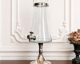 Absinthe fountain Crystalline Glass, French Art Deco, Barware Design, Tap and silver metal base