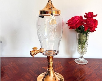 Absinthe Fountain, Functional, Hand-Cut Crystal, Gilt Metal Base, French Vintage