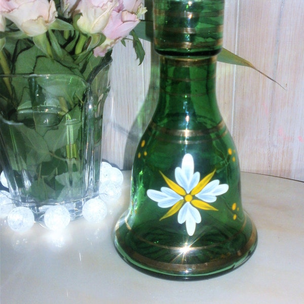 Vintage Carafe à Décanter en Verre de Venise vert émaillé