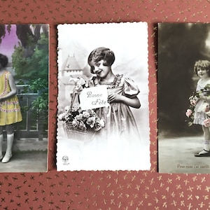 Anciennes Cartes Postales Ecrites Enfants, panier de Fleurs , 1910-1920 France CPA collection
