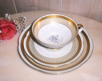 Vintage Tea Cup, Saucer and Dessert Plate, Trio Set by Zeh Scherzer//Bavaria Germany//Gifts for Her//Replacement China