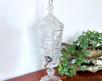 Absinthe Fountain all in Crystal Hand cut Overlay and Diamond, Silvered Tap, Vintage Crystal Barware Made in France