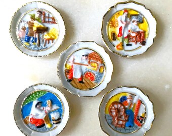 Vintage Relief Wall Plates, Professions, Porcelain Feves French Galette de Rois, Fabophilia, Dollhouse Decor, Diorama, French Porcelain