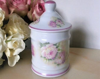 Boudoir Vintage Français canister in Limoges porcelain of Atelier du Tabalou//Made in France//Roses handle paint cottage style 1950s
