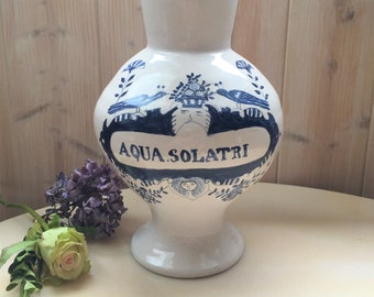 Antique Pharmacy Jar Earthenware AQUA SOLATRI 19th