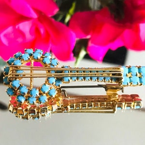 Vintage Art Deco Guitar in Turquoise paste glass and Brass, Chic and elegance from the 1930s