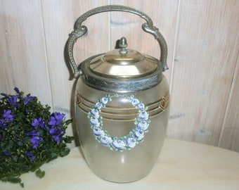 Antique Victorian Cookies jar Hand Painted Glass French Art Nouveau