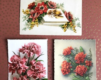 Anciennes Cartes Postales Ecrites Fleurs Oeillets, Anémones et Mimosas, 1920-1930 France CPA collection