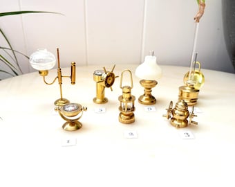 Choose Vintage brass miniatures, Dollhouse, Diorama, Victorian Dollhouse Furniture Oil lamps, Lantern, Flour mill, Compass, Rudder...1970s