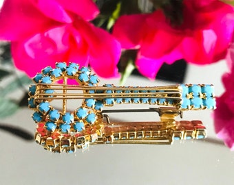 Vintage Art Deco Guitar in Turquoise paste glass and Brass, Chic and elegance from the 1930s