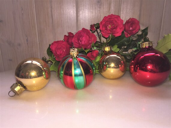 Vintage 4 Décorations De Noël En Verre Soufflé Mercurisé