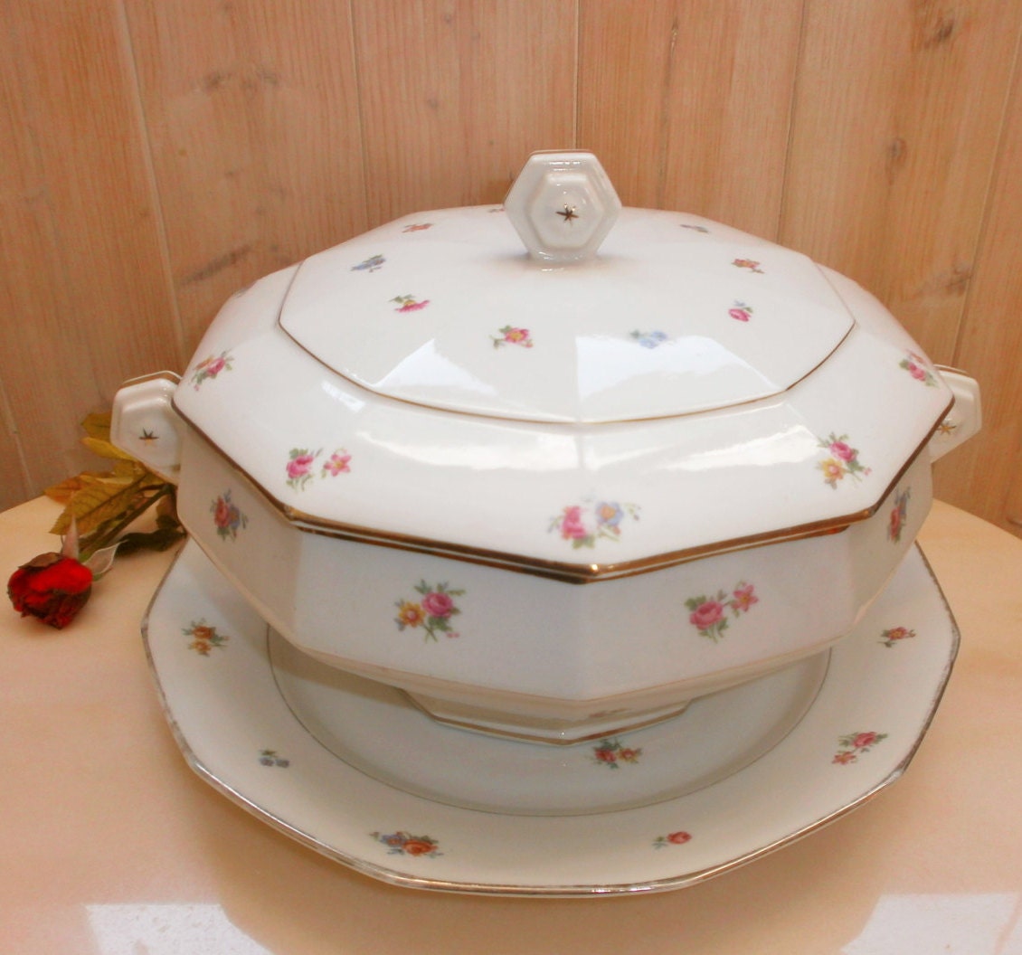 Vintage Grande Soupière et Son Plat Vintage Shabby Style Cottage