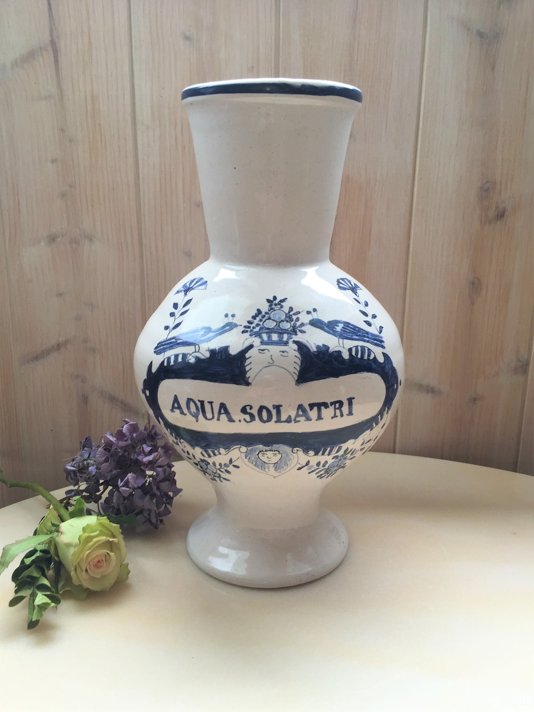 Antique Bouteille à Pharmacie Faïence Delft Aqua Solatri Gift