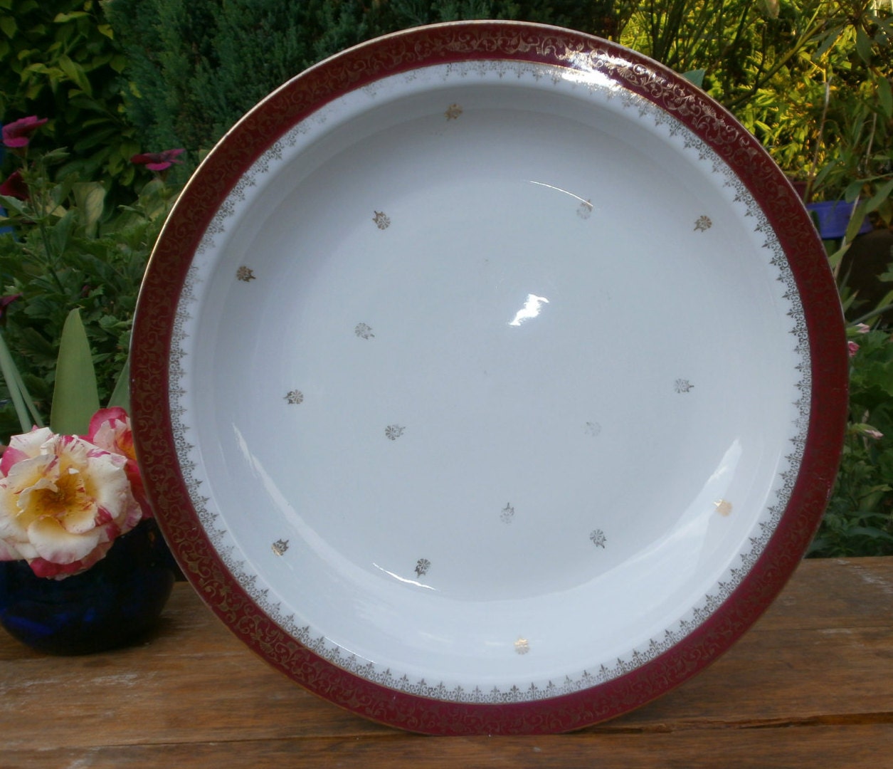 French Shabby Vintage Round Dish Limoges Porcelain Charles Ahrenfeldt France - Vintage Plat Rond Por