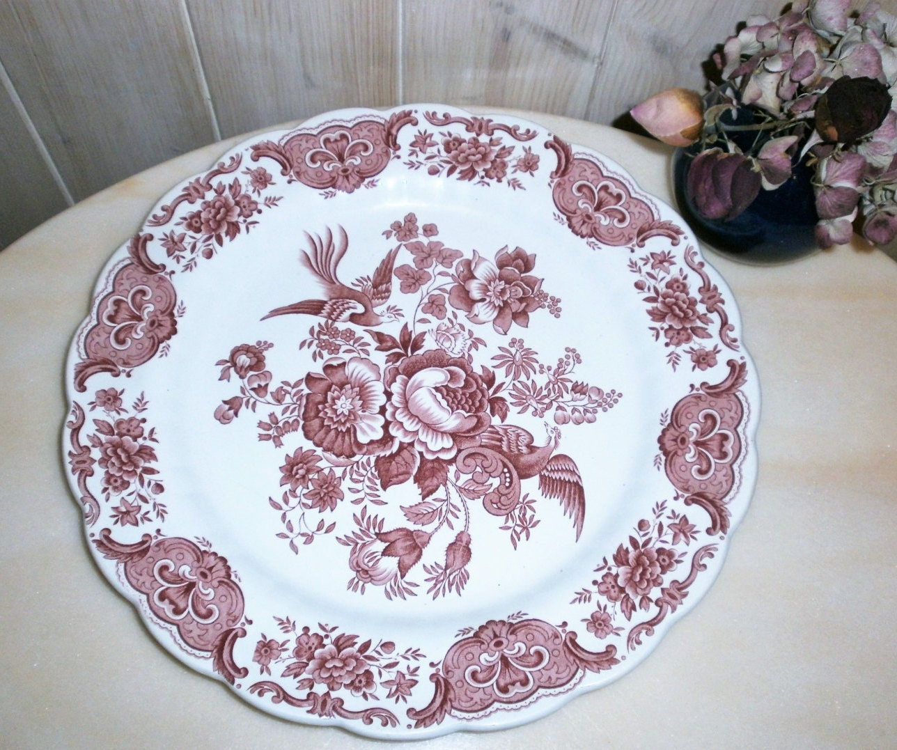 Vintage Transferware Ridgway Staffordshire Big Round Dish Windsor Ironstone-Vintage Grand Plat de Se