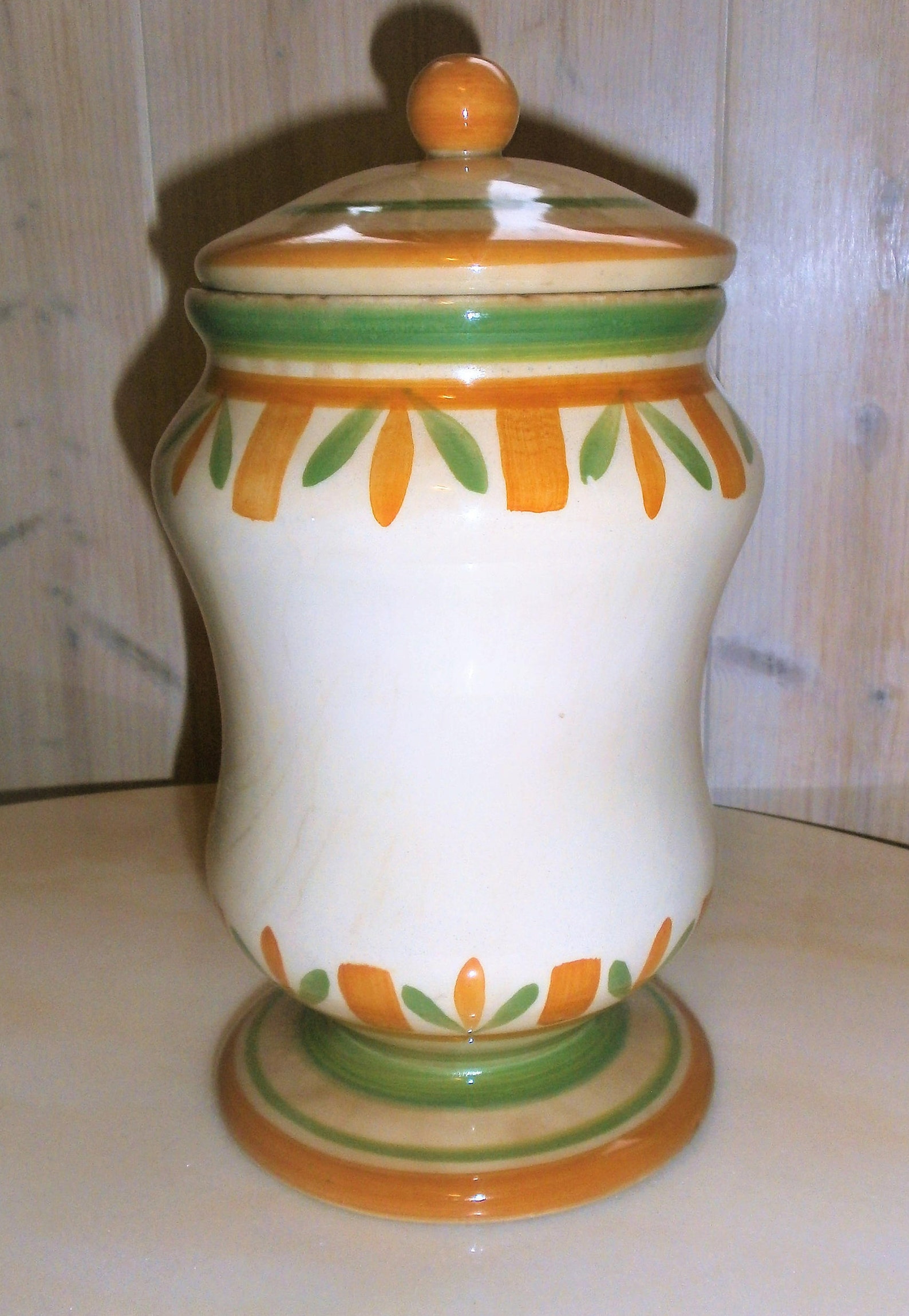 Pot D'apothicaire Vintage En Céramique Peint à La Main - Motif Menthe 21cm