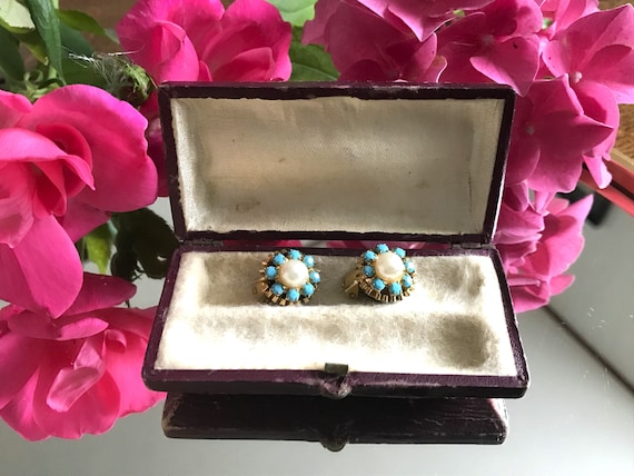 Vintage Art Deco Clip Earrings in Turquoise paste… - image 8