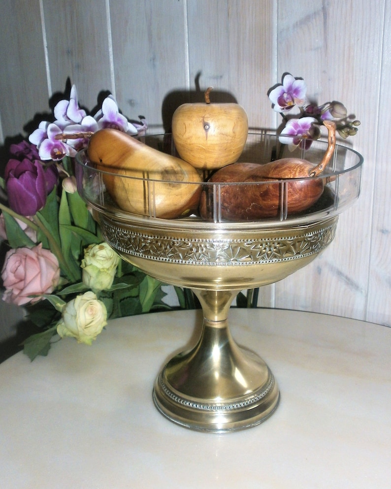 French Antique Fruits Bowl in copper and chiseled crystal glass 1900/'sAntique center table