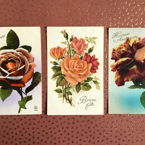 Cartes Postales Anciennes Ecrites Fleurs Roses oranges, colorisée pailletée, 1930-1950 France CPA collection