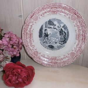 Antique Transferware Collection Plate Gien France Ironstone &quot;Balivernes Rustiques&quot;Earthenware