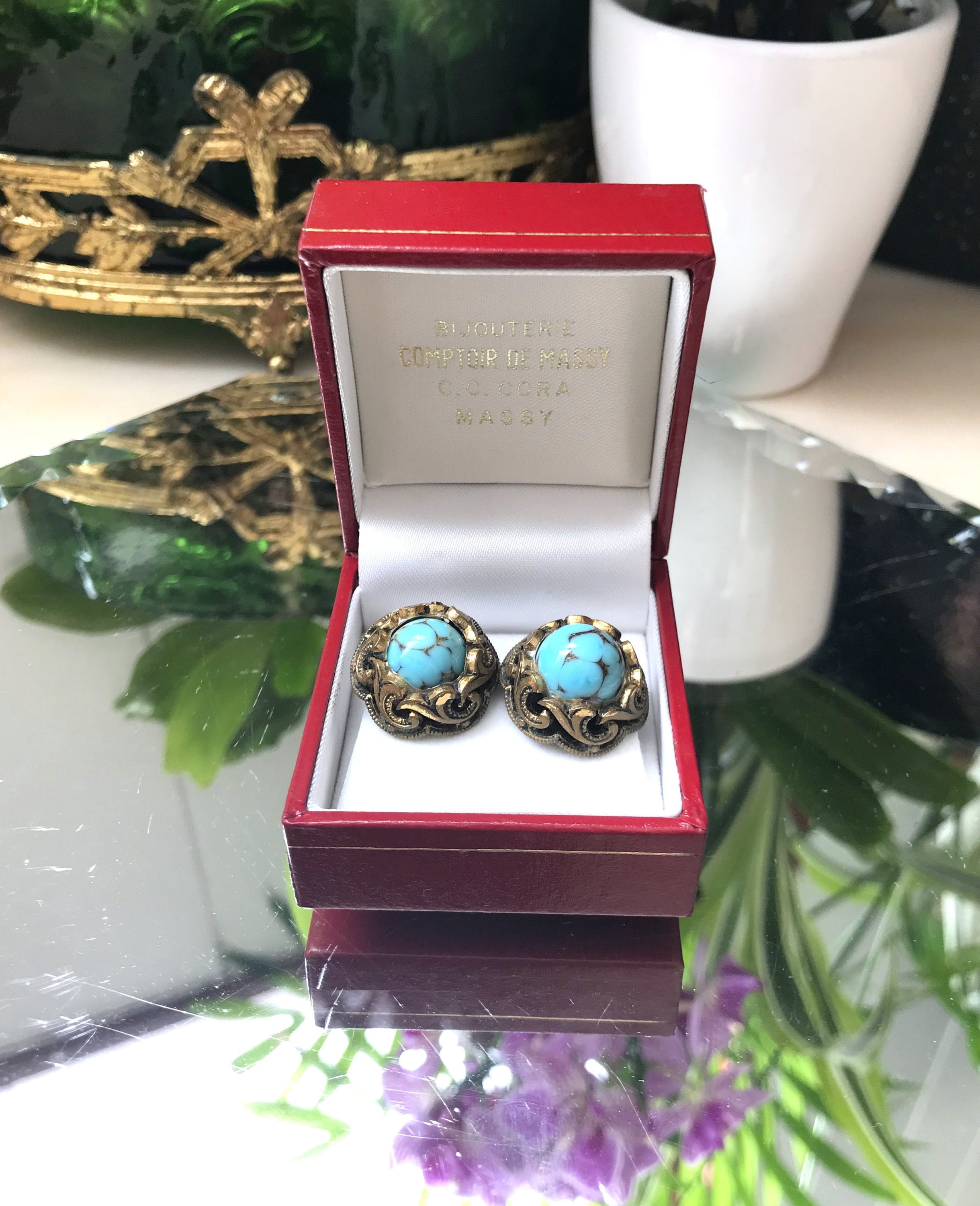 Boucles d'oreilles à clip style art déco vintage en filigrane en
