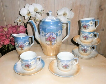 Antique French Luster Coffee Set  Art Nouveau 1900