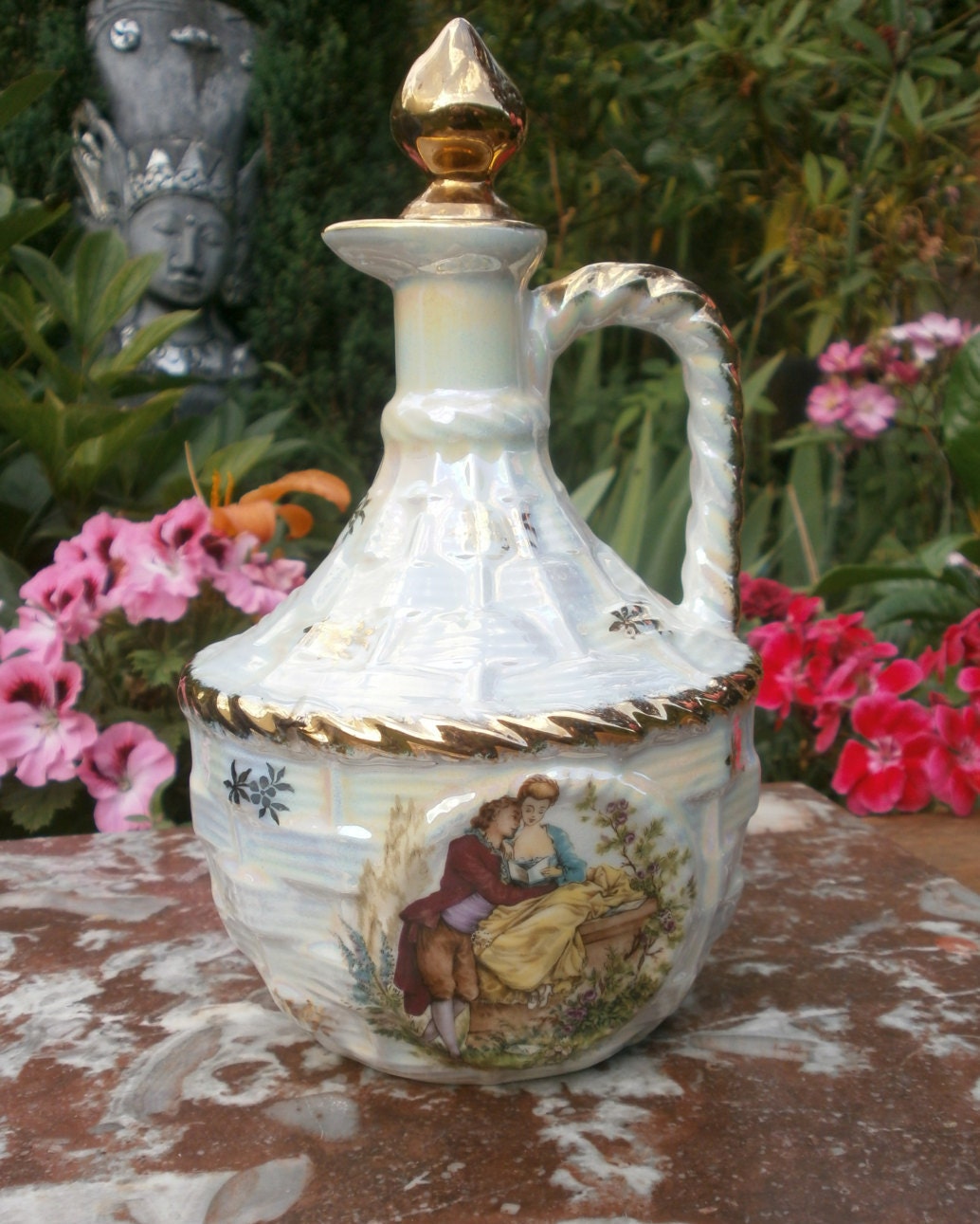 Vintage French Decanter in Porcelain de Luxe France Pearly - Vintage Carafe à Liqueur Nacrée Porcela