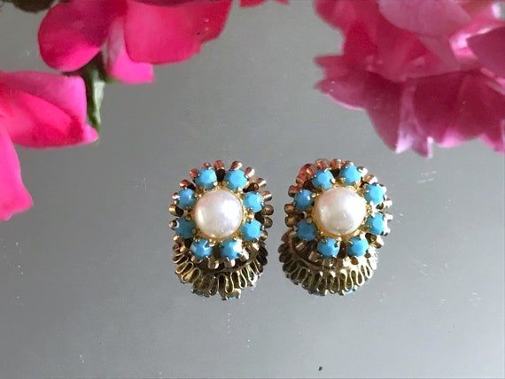 Vintage Art Deco Clip Earrings in Turquoise paste… - image 7
