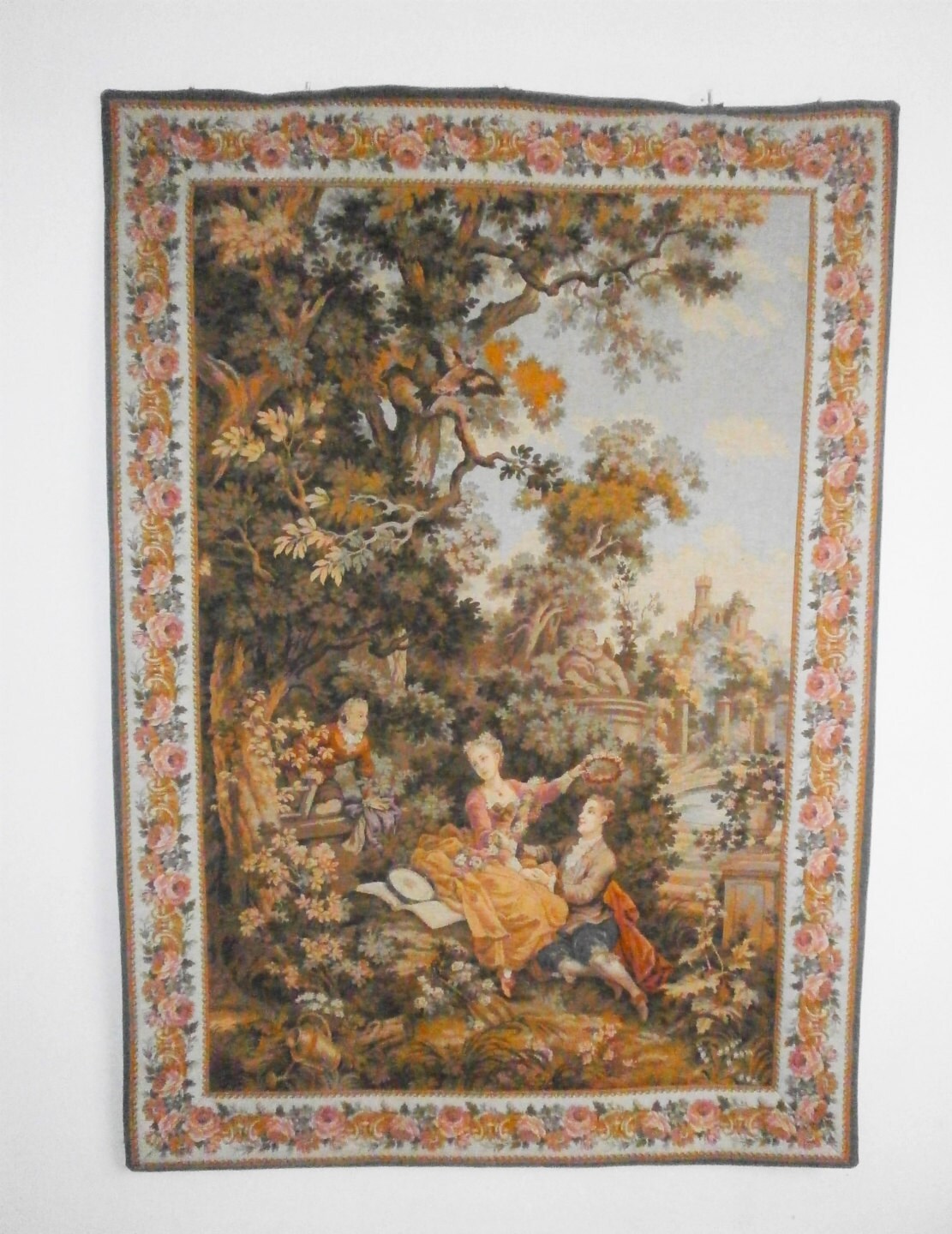 Vintage Français Tapisserie Murale Scene Grivoise Gobelins Jp de Paris Made in France