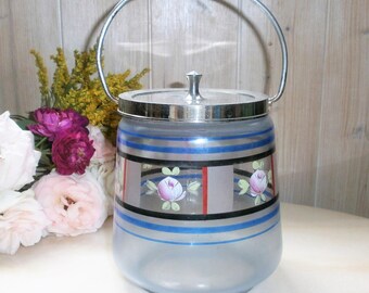 Art Deco Cookies jar enamelled painted glass, Retro Kitchen, Vintage Deco 1930