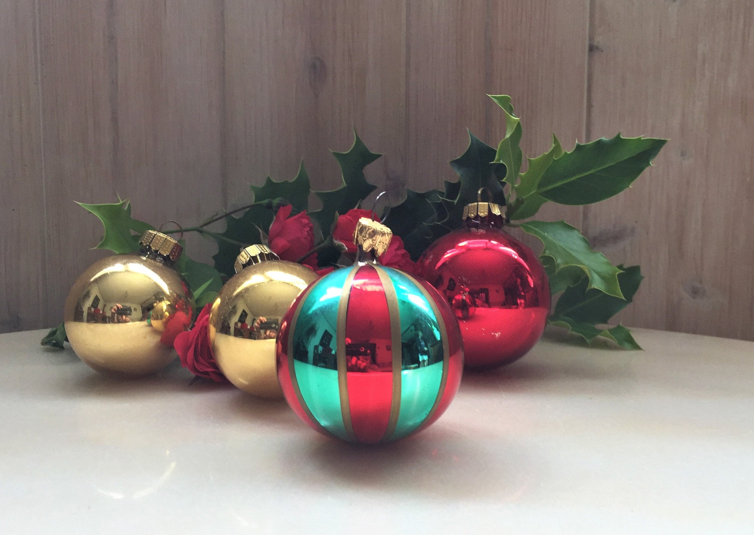 Vintage Français 4 Christmas Ornament Mercury Glass Gift