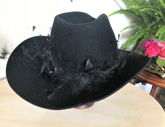 Vintage Black Feather Hat 100% Woolfelt 