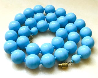 Vintage acidulous Turquoise blue glass beads necklace France 1930s
