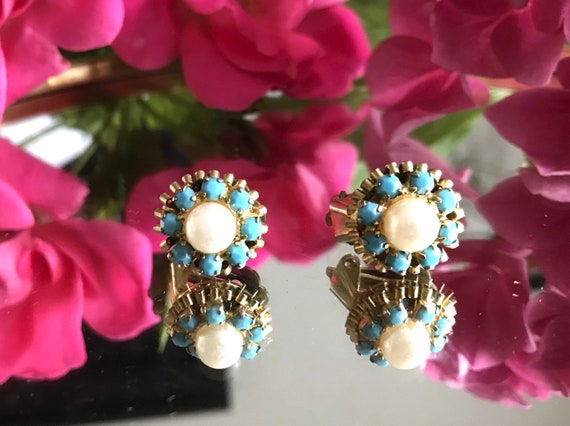 Vintage Art Deco Clip Earrings in Turquoise paste… - image 3