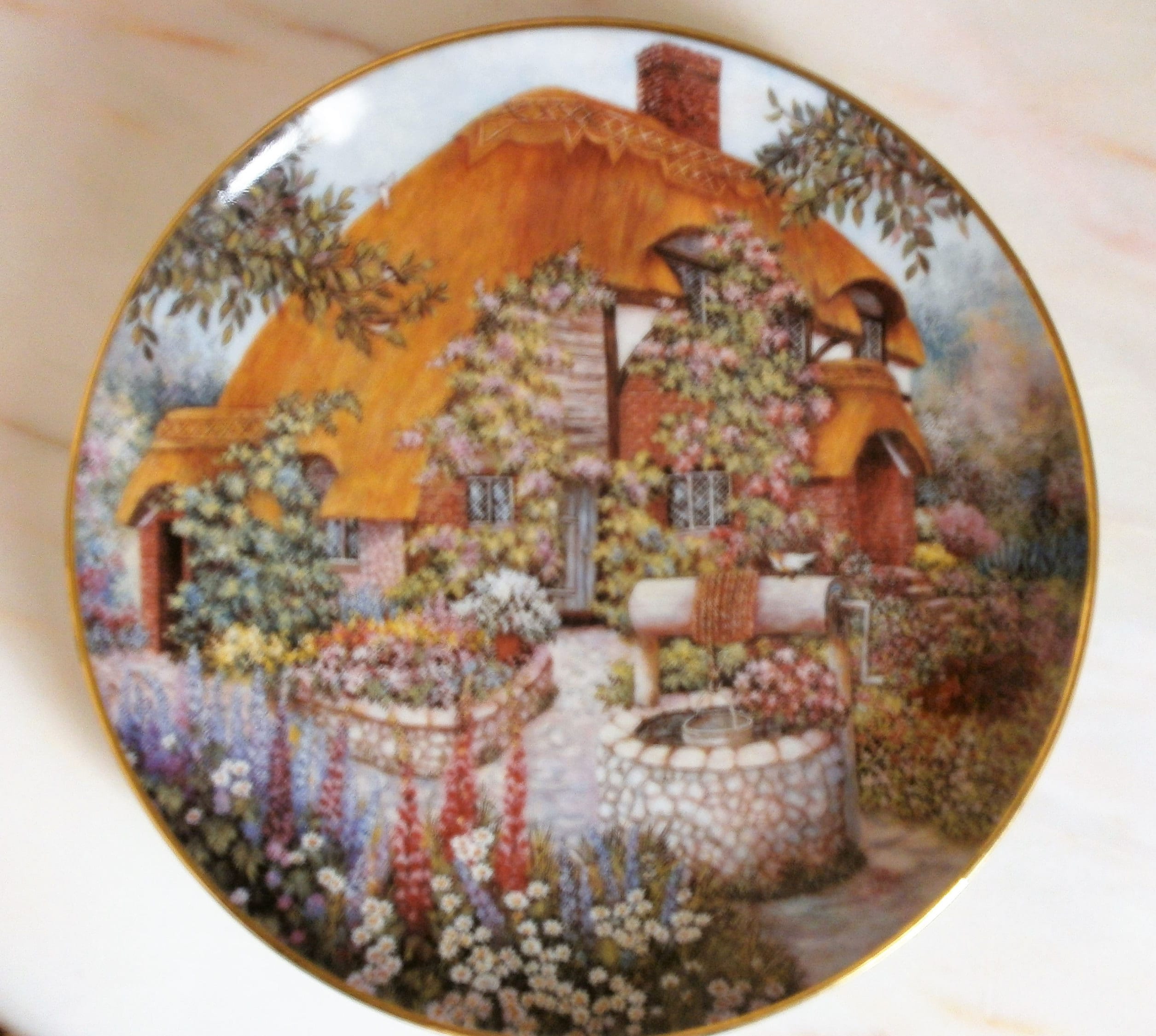 Franklin Mint Wishing Well Cottage Vintage Édition Limitée Plaque de Porcelaine Lilliput Lane Collec