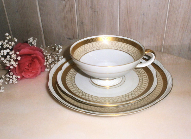 Vintage tasse à thé en porcelaine, trio pour le thé Zeh Scherzer Bavaria Germany 1950 image 1